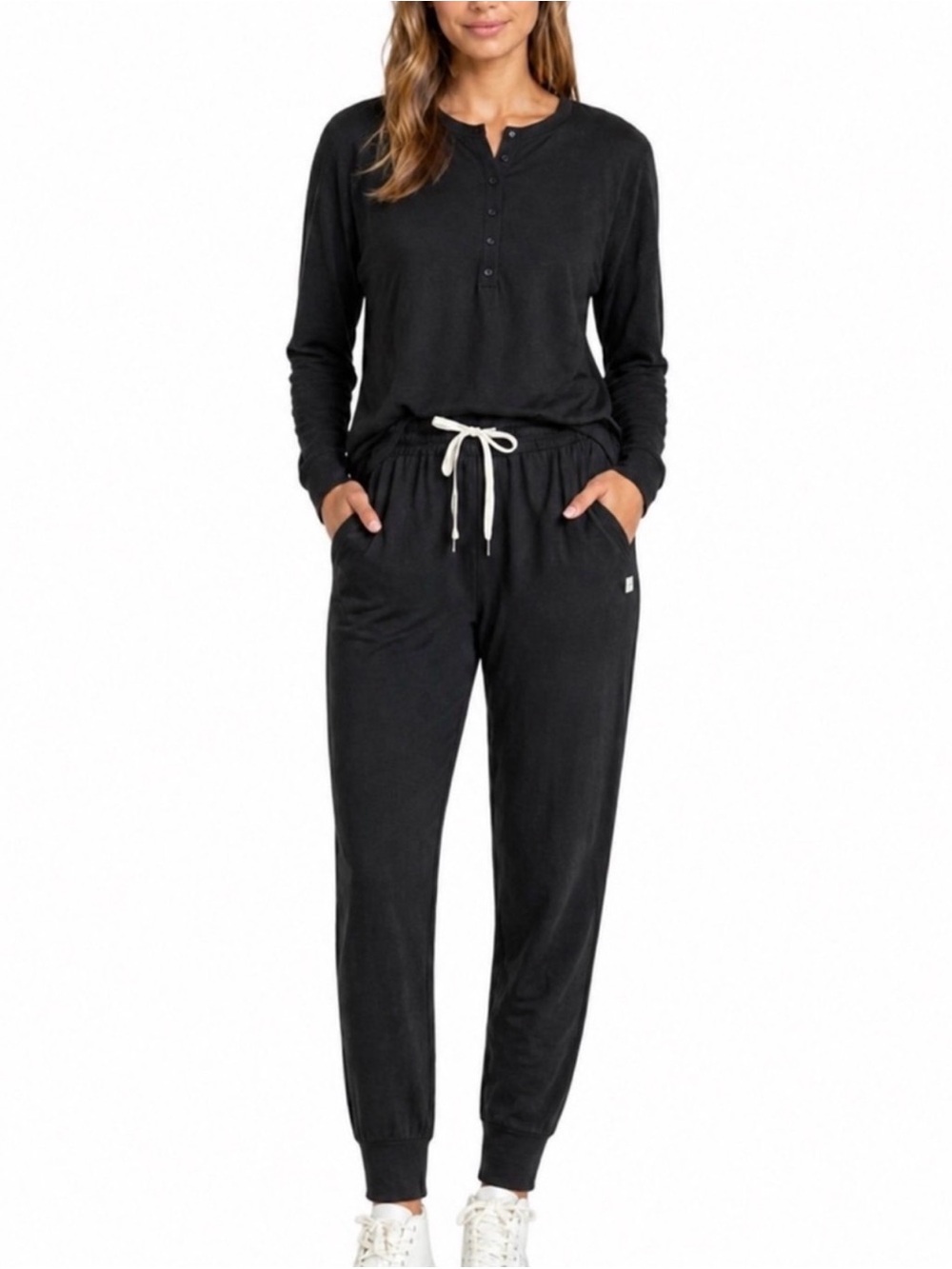 Vuori Lux Henley Long Sleeve Jumpsuit in Heather Black VW478 Women’s XS
